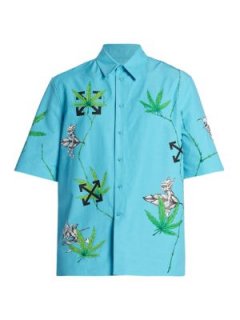 Cannabis-Print Short-Sleeve Shirt